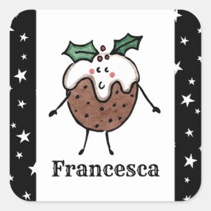Personalised Christmas Pudding Square Sticker