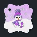 Personalised Christmas Purple Snowman Favour Tags<br><div class="desc">Adorable hand drawn cartoon snowman purple and blue winter hat and mittens cute to and from holiday gift tag.</div>