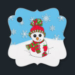 Personalised Christmas red and green Snowman Favour Tags<br><div class="desc">Adorable hand drawn cartoon snowman red and green winter hat and mittens cute to and from holiday gift tag.</div>