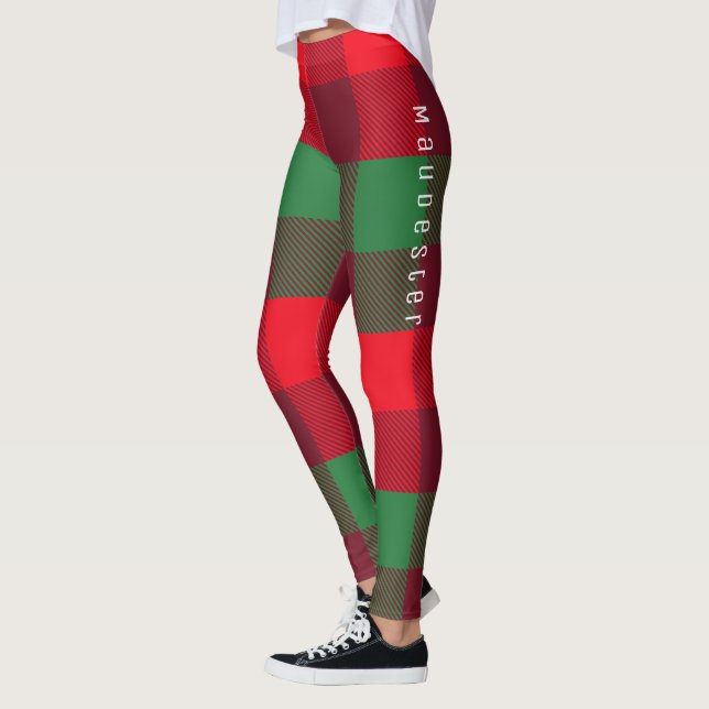 Personalised Christmas Red Buffalo Plaid Pattern Leggings (Left)
