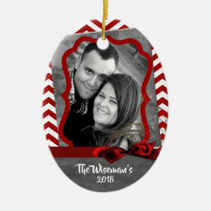 Personalised Christmas Red Chevron PHOTO Ornament