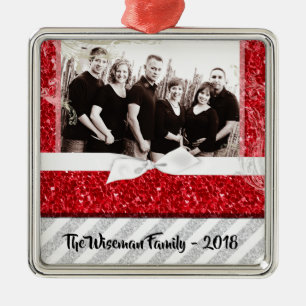 Personalised Christmas Red Glitter PHOTO Ornament