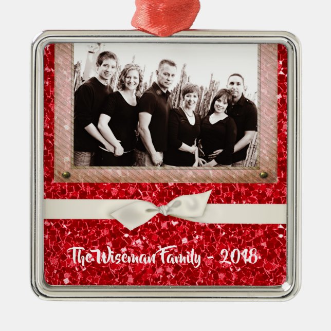 Personalised Christmas Red Glitter PHOTO Ornament (Front)