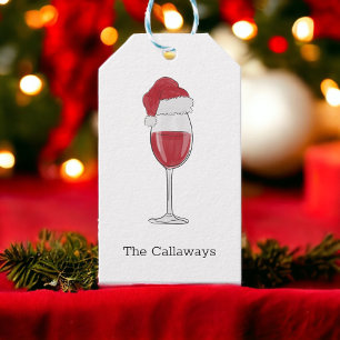 Personalised Christmas Red Wine With Santa Hat Gift Tags