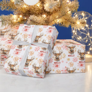 Personalised Christmas Reindeer and Lights Wrapping Paper