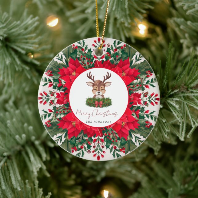 Personalised Christmas reindeer  Ceramic Ornament (Tree)