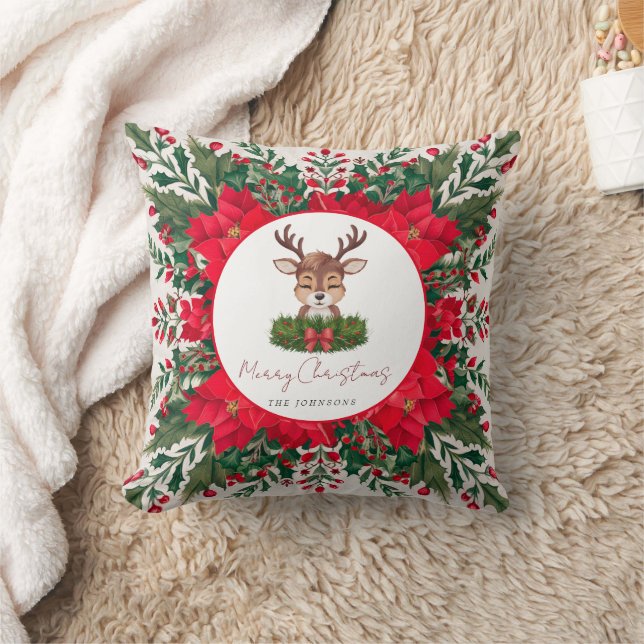 Personalised Christmas reindeer  Cushion (Blanket)