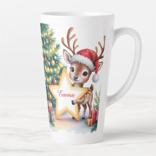 Personalised Christmas Reindeer Custom Name  Latte Mug