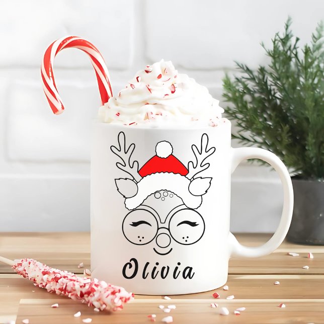 Personalised Christmas Reindeer Face Christmas Coffee Mug (Creator Uploaded)