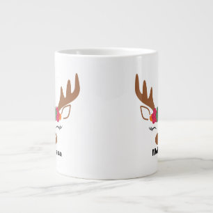 Personalised Christmas Reindeer Face Christmas  Large Coffee Mug