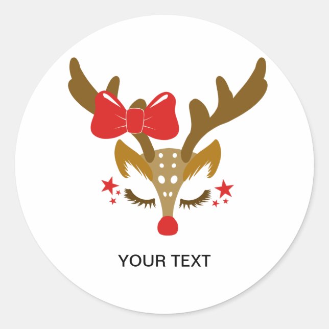 Personalised Christmas Reindeer Face Classic Round Sticker (Front)