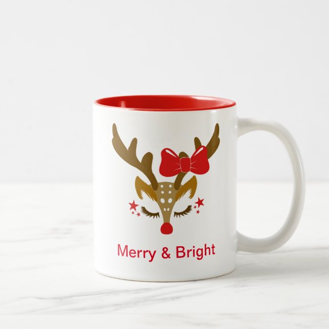 Personalised Christmas Reindeer Face Two-Tone Coffee Mug (Right)