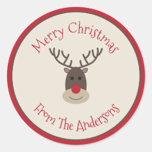 Personalised Christmas Reindeer Family Name  Classic Round Sticker