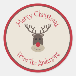 Personalised Christmas Reindeer Family Name  Classic Round Sticker