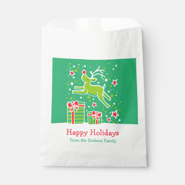 Personalised Christmas reindeer gift favour bags (Front)