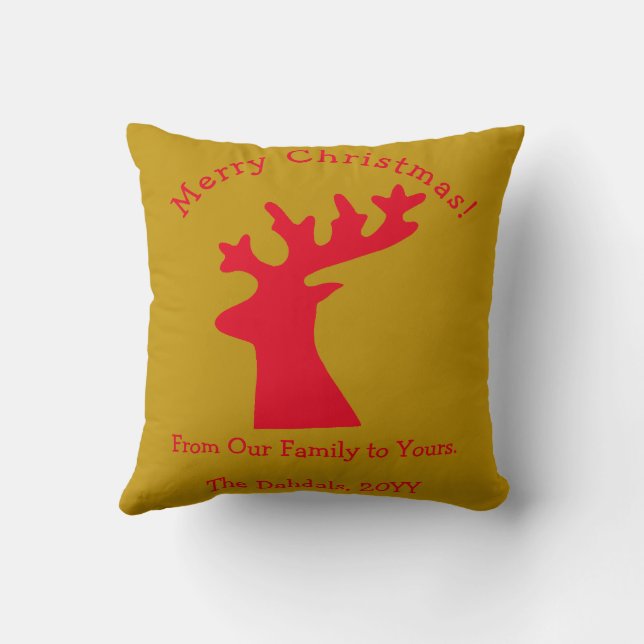 Personalised Christmas Reindeer Green Red Gold Cushion (Back)