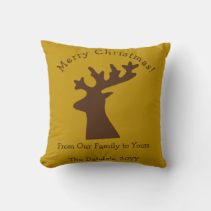 Personalised Christmas Reindeer Head Bronze Gold  Cushion