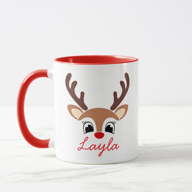 Personalised Christmas Reindeer Mug | Cute Holiday (Left)