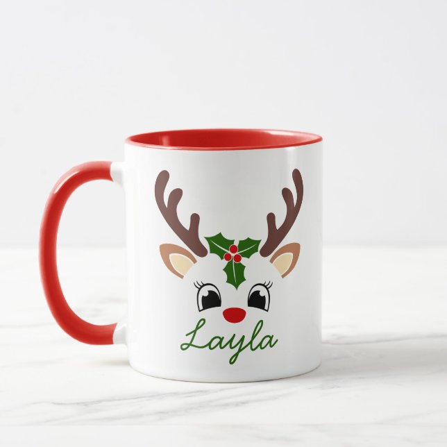 Personalised Christmas Reindeer Mug | Cute Holiday (Left)