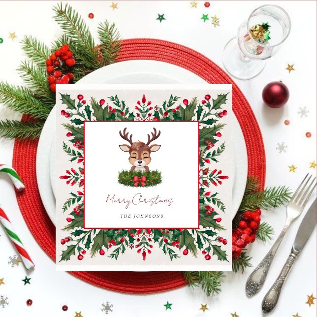 Personalised Christmas reindeer  Napkin (Creator Uploaded)