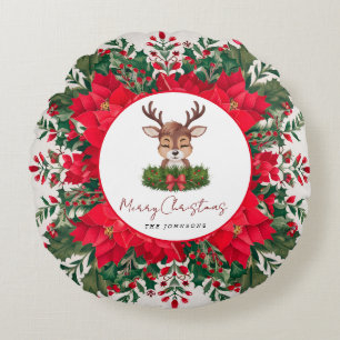 Personalised Christmas reindeer  Round Cushion