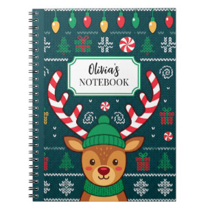 Personalised Christmas Reindeer Spiral Notebook