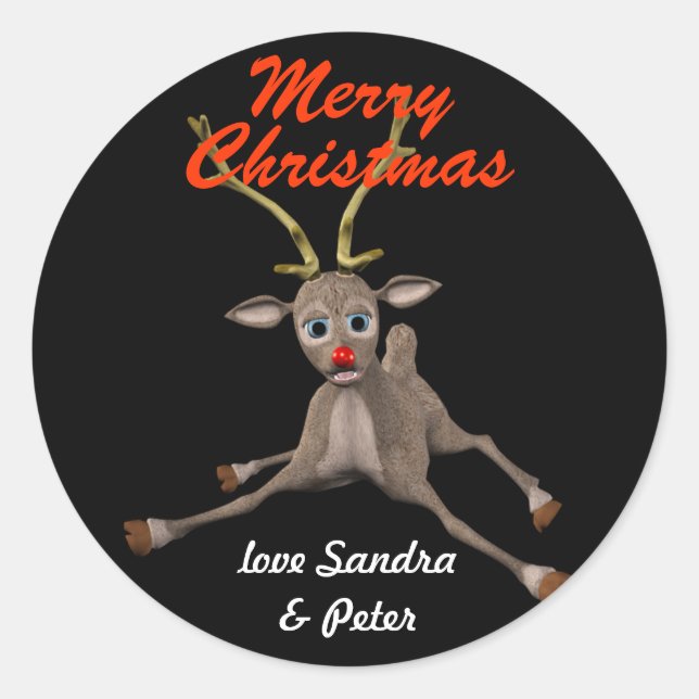 Personalised Christmas Rudolph Black Gift Tag (Front)