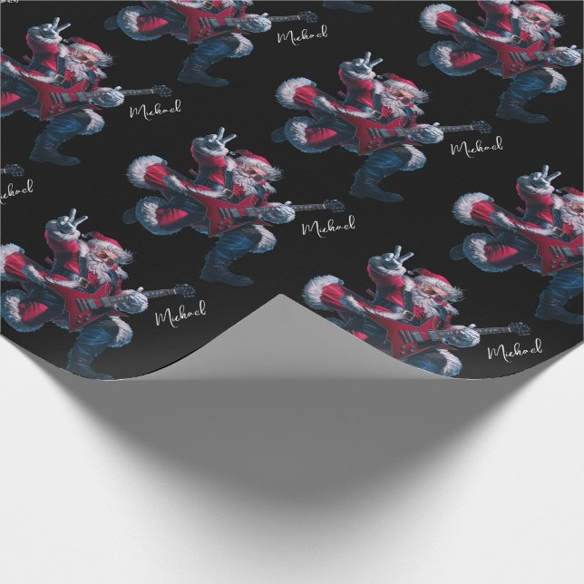 Personalised Christmas Santa Claus Guitar Player   Wrapping Paper (Corner)