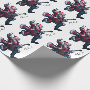 Personalised Christmas Santa Claus Guitar Player   Wrapping Paper