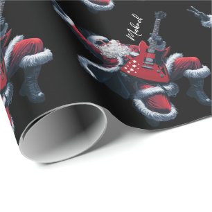 Personalised Christmas Santa Claus Guitar Player   Wrapping Paper