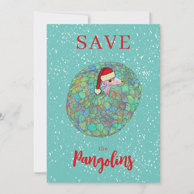 Personalised Christmas Save the Pangolin Holiday Card (Front)