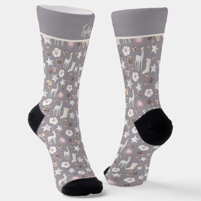 Personalised Christmas Scandinavian Deer Pattern Socks (Angled)