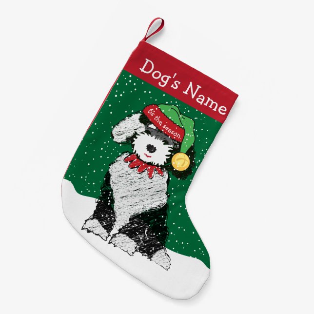 Personalised Christmas Sheepadoodle Elf Small Christmas Stocking (Front (Hanging))