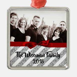 Personalised Christmas Silv Glitter PHOTO Ornament