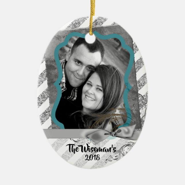 Personalised Christmas Silv Glitter PHOTO Ornament (Front)