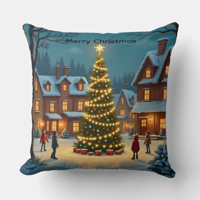 Personalised Christmas Skaters Cushion (Front)