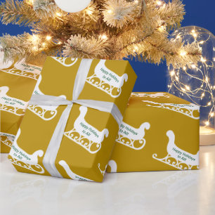 Personalised Christmas Sleigh Gold Green & White Wrapping Paper
