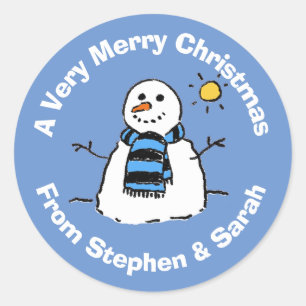 Personalised Christmas Snowman Classic Round Stick Sticker