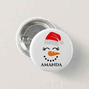 Personalised christmas snowman with custom name   3 cm round badge