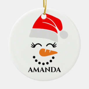 Personalised christmas snowman with custom name ceramic ornament