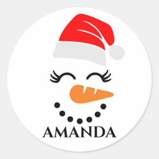 Personalised christmas snowman with custom name    classic round sticker