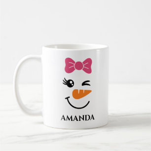 Personalised christmas snowman with custom name coffee mug