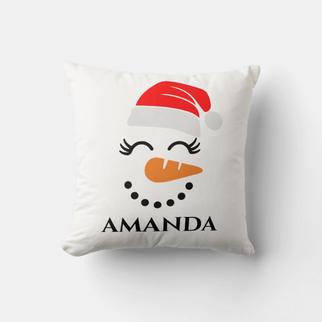 Personalised christmas snowman with custom name cushion (Front)