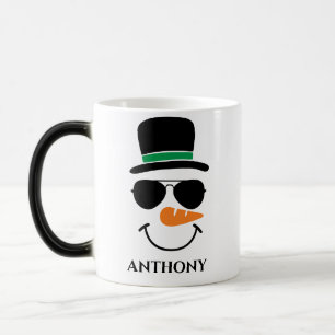 Personalised christmas snowman with custom name magic mug