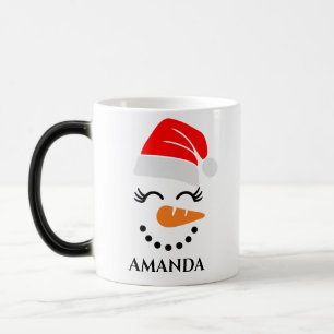 Personalised christmas snowman with custom name magic mug