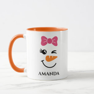 Personalised christmas snowman with custom name mug