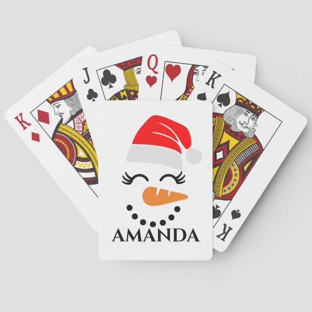 Personalised christmas snowman with custom name  playing cards (Back)