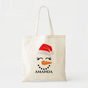 Personalised christmas snowman with custom name tote bag