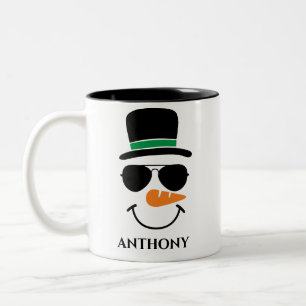 Personalised christmas snowman with custom name   Two-Tone coffee mug