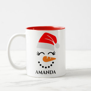 Personalised christmas snowman with custom name Two-Tone coffee mug